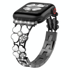 For Apple Watch SE 2023 44mm Petal Metal Diamond Watch Band(Black+White)