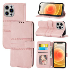 For iPhone 15 Pro Max Embossed Stripes Skin Feel Leather Phone Case(Pink) For iPhone 15 Pro Max Embossed Stripes Skin Feel Leather Phone Case(Pink)