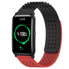 For Honor Watch ES 20mm Holes Breathable 3D Dots Silicone Watch Band(Black+Red) For Honor Watch ES 20mm Holes Breathable 3D Dots Silicone Watch Band(Black+Red)
