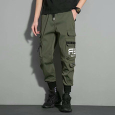 Mens Drawstring Pants Loose-Fitting Pants With Multiple Pockets, Size: M(Green)