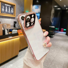 For iPhone 14 Pro Max Electroplated Lens Protectoin Holder TPU Phone Case(Pink) For iPhone 14 Pro Max Electroplated Lens Protectoin Holder TPU Phone Case(Pink)