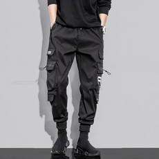 Mens Drawstring Pants Loose-Fitting Pants With Multiple Pockets, Size: M(Black)