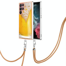 For Samsung Galaxy S22 Ultra 5G Electroplating Dual-side IMD Phone Case with Lanyard(Draft Beer)
