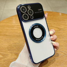 For iPhone 15 Pro Max Large Window Magsafe Electroplating TPU Phone Case(Navy Blue)