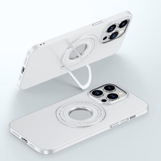 For iPhone 15 Pro Max Matte Magsafe Magnetic Phone Case with Trolley Holder(White)