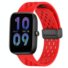 For Amazfit Bip3 20mm Folding Magnetic Clasp Silicone Watch Band(Red)
