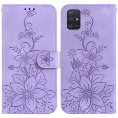 For Samsung Galaxy A51 Lily Embossed Leather Phone Case(Purple) For Samsung Galaxy A51 Lily Embossed Leather Phone Case(Purple)