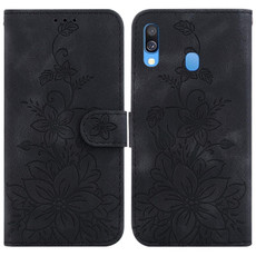 For Samsung Galaxy A40 Lily Embossed Leather Phone Case(Black) For Samsung Galaxy A40 Lily Embossed Leather Phone Case(Black)