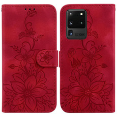 For Samsung Galaxy S20 Ultra Lily Embossed Leather Phone Case(Red)