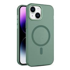 For iPhone 14 Plus MagSafe Frosted Translucent Mist Phone Case(Green)