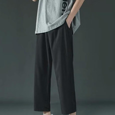 Mens Loose Straight Casual Suit Pants Summer Wide Leg Thin Sports Trousers, Size: L(Black)