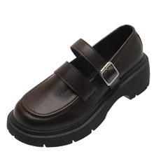 Women Leather Shoes Round Toe Mary Janes Shoes Girls Student School Shoes, Size: 38(Brown)