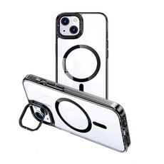 For iPhone 14 MagSafe Magnetic Invisible Holder Transparent Phone Case(Black)