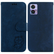 For Motorola Edge 30 Neo / 30 Lite Little Tiger Embossed Leather Phone Case(Dark Blue)