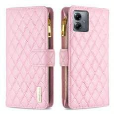For Motorola Moto G14 4G Diamond Lattice Zipper Wallet Leather Flip Phone Case(Pink) For Motorola Moto G14 4G Diamond Lattice Zipper Wallet Leather Flip Phone Case(Pink)