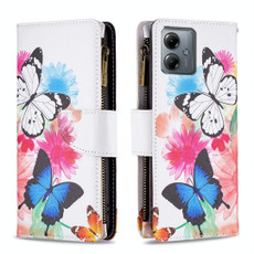 For Motorola Moto G14 4G Colored Drawing Pattern Zipper Leather Phone Case(Two Butterflies)