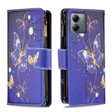 For Motorola Moto G14 4G Colored Drawing Pattern Zipper Leather Phone Case(Purple Butterfly)