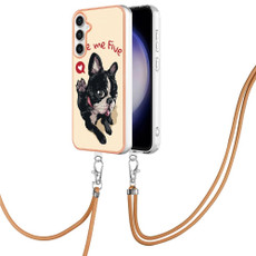 For Samsung Galaxy S23 FE 5G Electroplating Dual-side IMD Phone Case with Lanyard(Lucky Dog)