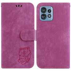 For Motorola Edge 40 Pro Little Tiger Embossed Leather Phone Case(Rose Red)