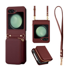 For Samsung Galaxy Z Flip5 Multifunctional Zipper Wallet RFID Phone Leather Case(Wine Red)