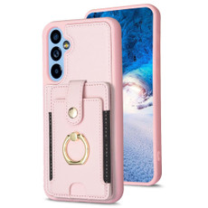 For Samsung Galaxy A34 BF27 Metal Ring Card Bag Holder Phone Case(Pink)
