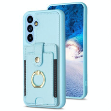 For Samsung Galaxy A34 BF27 Metal Ring Card Bag Holder Phone Case(Blue)