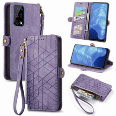 For Realme 7 Pro Geometric Zipper Wallet Side Buckle Leather Phone Case(Purple)