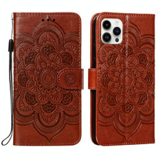 For iPhone 15 Pro Mandala Embossing Pattern Horizontal Flip Leather Phone Case(Brown)