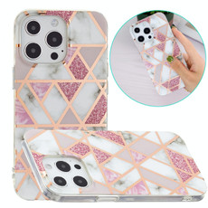 Electroplating Soft TPU Phone Case For iPhone 15 Pro Max(Pink White Rhombus)