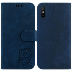 For Xiaomi Redmi 9A Little Tiger Embossed Leather Phone Case(Dark Blue)