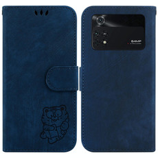 For Xiaomi Poco M4 Pro Little Tiger Embossed Leather Phone Case(Dark Blue)