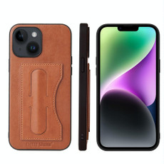 For iPhone 14 Fierre Shann Holder Back Cover PU Phone Case(Brown) For iPhone 14 Fierre Shann Holder Back Cover PU Phone Case(Brown)