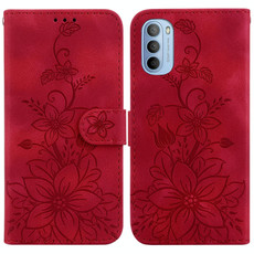 For Motorola Moto G31  / G41 Lily Embossed Leather Phone Case(Red) For Motorola Moto G31  / G41 Lily Embossed Leather Phone Case(Red)