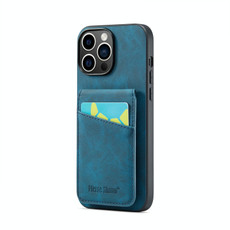 For iPhone 15 Pro Max Fierre Shann Crazy Horse Card Holder Back Cover PU Phone Case(Blue) For iPhone 15 Pro Max Fierre Shann Crazy Horse Card Holder Back Cover PU Phone Case(Blue)