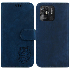 For Xiaomi Redmi 10C Little Tiger Embossed Leather Phone Case(Dark Blue)