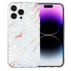 For iPhone 15 Pro Max IMD Shell Pattern TPU Phone Case(White Marble)