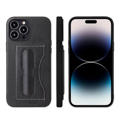 For iPhone 15 Pro Max Fierre Shann Holder Back Cover PU Phone Case(Black) For iPhone 15 Pro Max Fierre Shann Holder Back Cover PU Phone Case(Black)