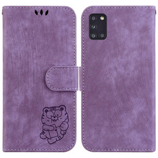 For Samsung Galaxy A31 Little Tiger Embossed Leather Phone Case(Purple)