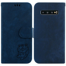 For Samsung Galaxy S10+ Little Tiger Embossed Leather Phone Case(Dark Blue)