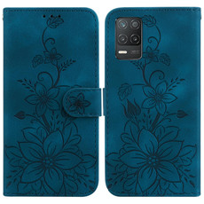 For Realme 8 5G Global / V13 5G Lily Embossed Leather Phone Case(Dark Blue)