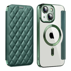 For iPhone 15 Shield Magsafe RFID Anti-theft Rhombus Leather Phone Case(Green) For iPhone 15 Shield Magsafe RFID Anti-theft Rhombus Leather Phone Case(Green)