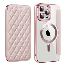 For iPhone 15 Pro Max Shield Magsafe RFID Anti-theft Rhombus Leather Phone Case(Pink) For iPhone 15 Pro Max Shield Magsafe RFID Anti-theft Rhombus Leather Phone Case(Pink)