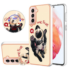For Samsung Galaxy S21 5G Electroplating Dual-side IMD Phone Case with Ring Holder(Lucky Dog)