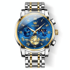 OLEVS 2859 Men Multifunctional Luminous Waterproof Quartz Watch(Blue + Gold)