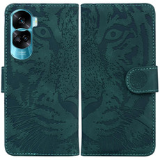 For Honor 90 Lite Tiger Embossing Pattern Flip Leather Phone Case(Green)