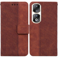 For Honor 90 Pro Geometric Embossed Leather Phone Case(Brown)