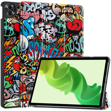 For Realme Pad 2 Custer Painted 3-Fold Holder Smart Leather Tablet Case(Graffiti)