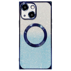 For iPhone 14 Square Gradient Magsafe Electroplating TPU Phone Case(Blue)