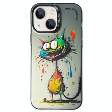 For iPhone 14 Double Layer Color Silver Series Animal Oil Painting Phone Case(Big Eyed Cat) For iPhone 14 Double Layer Color Silver Series Animal Oil Painting Phone Case(Big Eyed Cat)