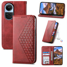 For OPPO Reno10 Global / Reno10 Pro Global Cubic Grid Calf Texture Magnetic Leather Phone Case(Red) For OPPO Reno10 Global / Reno10 Pro Global Cubic Grid Calf Texture Magnetic Leather Phone Case(Red)